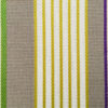 Tissu Dralon très résistant traité Téflon à rayures bayadères vert anis, beige et aubergine pour la confection de coussins d'extérieur et d'intérieur, rideaux, accessoires de décoration, sac