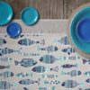 Chemin de table en tissu polycoton enduit imprimé poisson