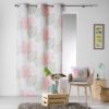 Rideau en tissu 100% coton imprimé de grandes feuilles tropicales rose