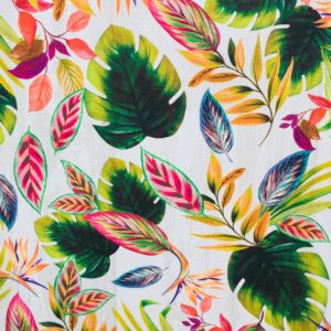 Tissu 100% coton à impression digitale fleur oiseau de paradis pour la confection de rideaux, fauteuils, canapés, coussins, accessoires de décoration et de mode (sacs, pochettes...)