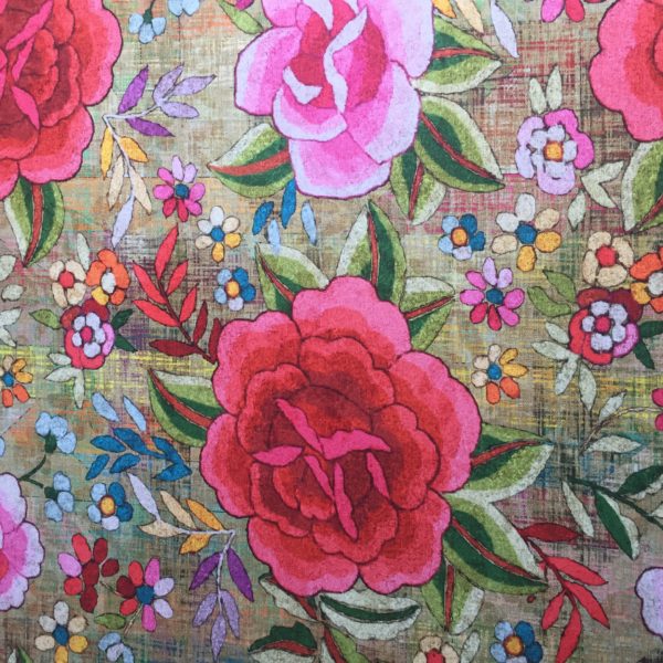 Tissu 100% coton à impression digitale Manille à motif floral rose vanille pour la confection de rideaux, fauteuils, canapés, coussins, accessoires de décoration et accessoires de mode (sacs, pochettes...)