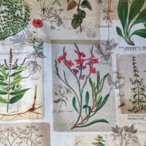 Tissu 100% coton à impression digitale motif herbier botanique pour la confection de rideaux, fauteuils, canapés, coussins, accessoires de décoration et de mode (sacs, pochettes...)