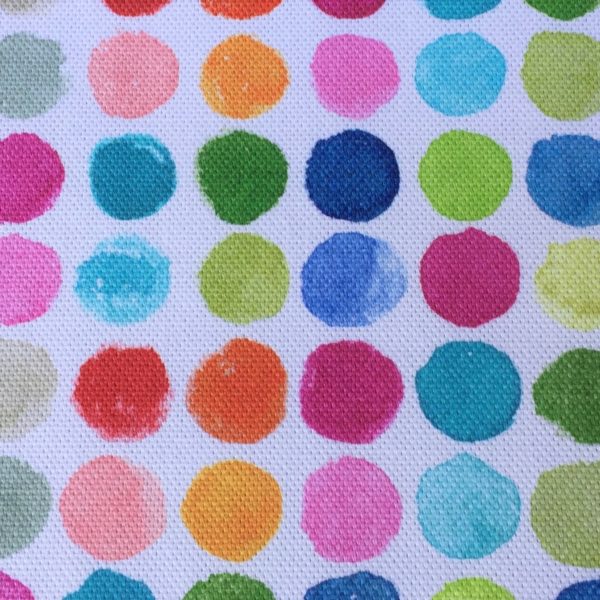 Tissu 100% coton imprimé de pois multicolores pour la confection de rideaux, coussin, accessoires de décoration et de mode (sac)