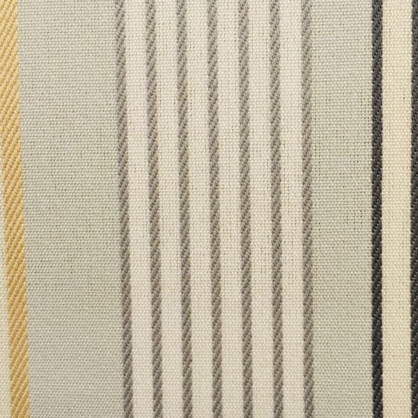 Tissu Dralon très résistant traité Téflon à rayures bayadères gris, beige et écru pour la confection de coussins d'extérieur et d'intérieur, rideaux, accessoires de décoration, sac