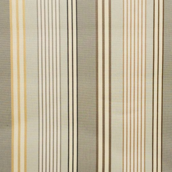 Tissu Dralon très résistant traité Téflon à rayures bayadères gris, beige et écru pour la confection de coussins d'extérieur et d'intérieur, rideaux, accessoires de décoration, sac