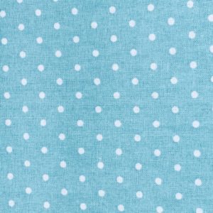 Tissu popeline 100% coton imprimé petits pois blanc et turquoise pour la confection de vêtements, accessoires de mode et de décoration, loisir créatif