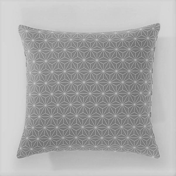Coussin en tissu popeline 100% coton imprimé étoile origami gris clair