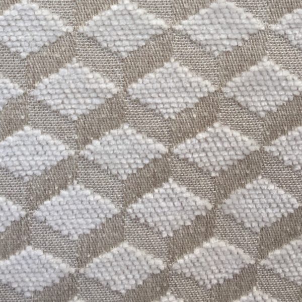Tissu tapissier jacquard à motif géométrique beige et écru pour le recouvrement de siège, canapé, fauteuil, coussin, la confection de rideaux, dessus de lit, tête de lit, accessoires de décoration et de mode (sac)
