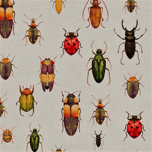 Tissu 100% coton imprimé multicolore insectes pour la confection de rideaux, coussins, accessoires de décoration, habillement, sacs, pochettes et accessoires de mode