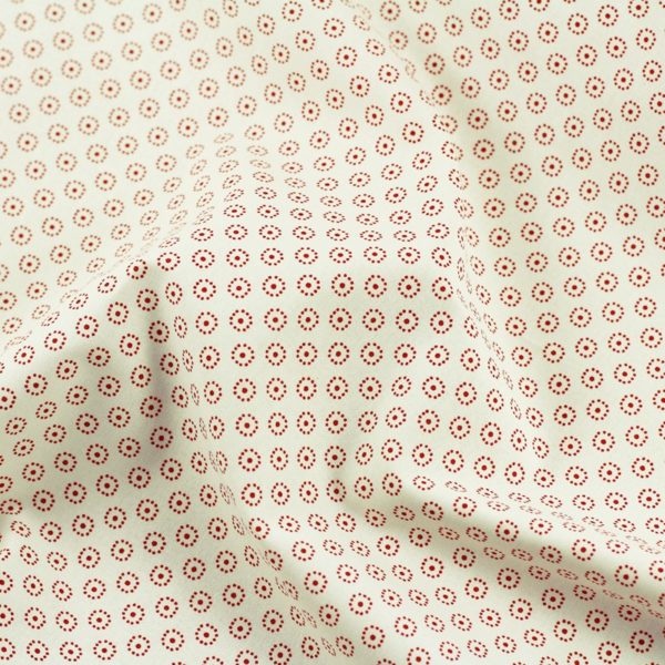 Tissu popeline 100% coton imprimé pois écrus et rouges pour la confection de vêtement, accessoires de mode, accessoires de décoration, loisir créatif