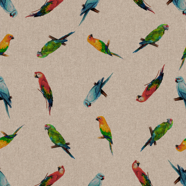 Tissu 100% coton imprimé perroquets ara pour la confection de vêtements, accessoires de mode, décoration et loisir créatif