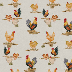 Tissu 100% coton imprimé poules ara pour la confection de vêtements, accessoires de mode, décoration et loisir créatif